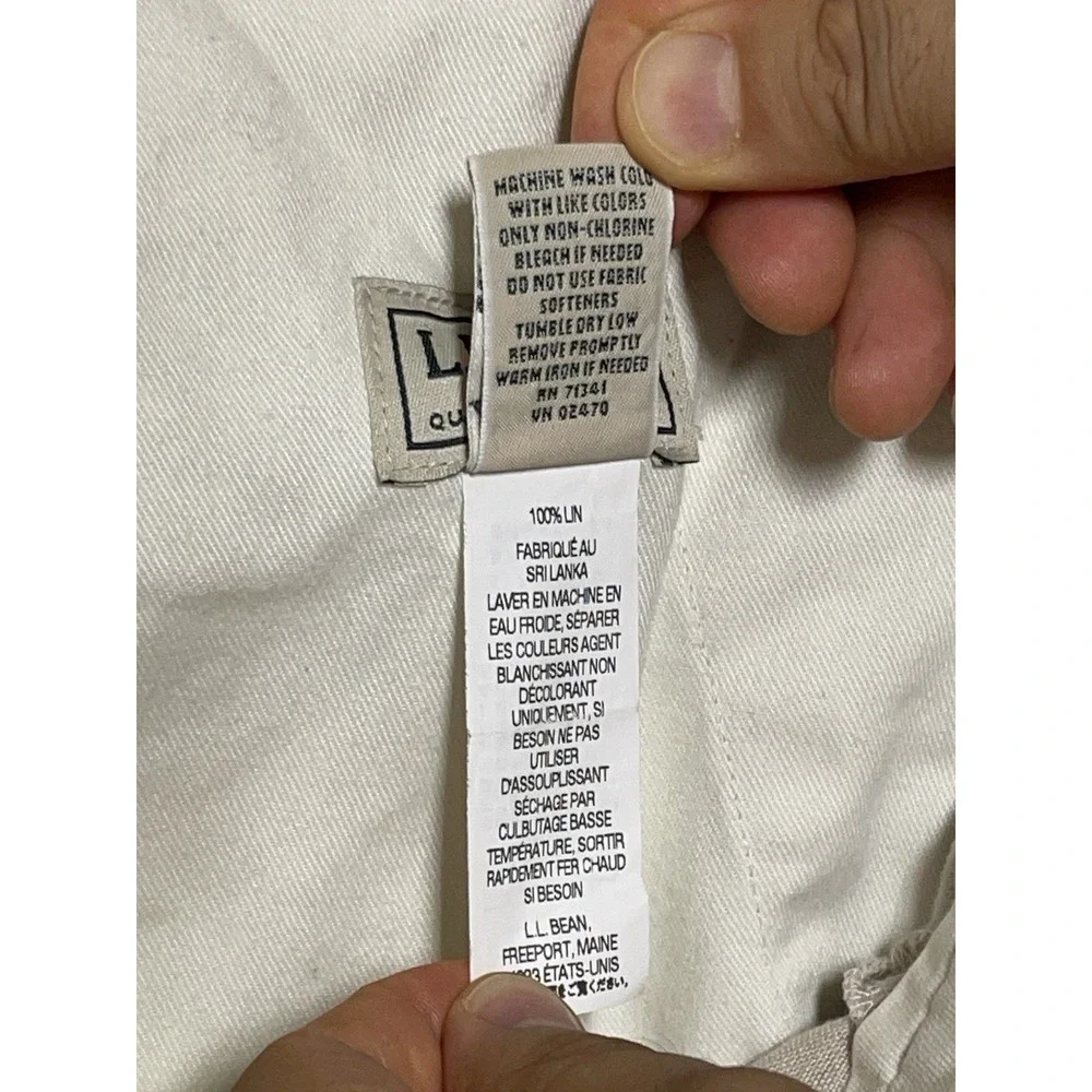 LL Bean Pants Men 34X32 Beige Cuff Straight Linen Baggy Coastal Academia Resort